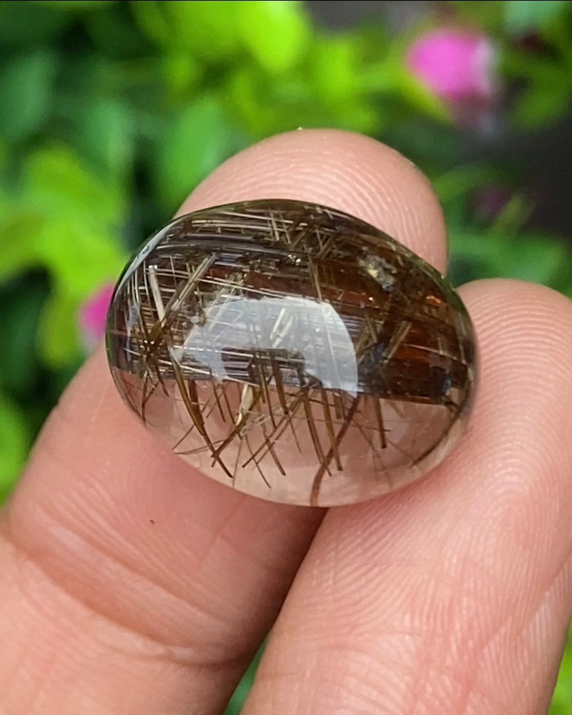 ไหมนาค ไหมจักรพรรดิ์ Rutilated Quartz 17.28 กะรัต Cts.พลอยแท้ อัญมณีมงคลประจําวันเกิด เครื่องประดับพลอย