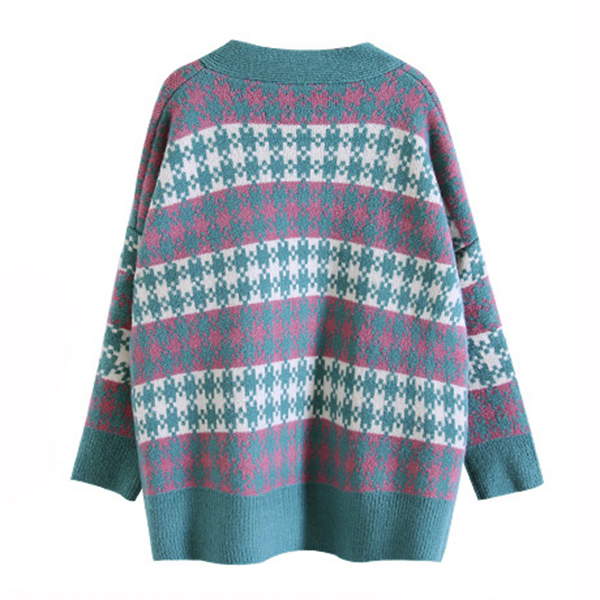 CARDIGAN เสื้อคลุมไหมพรมคอวี ผ้าหนานุ่มถักลายตาราง (12272B)