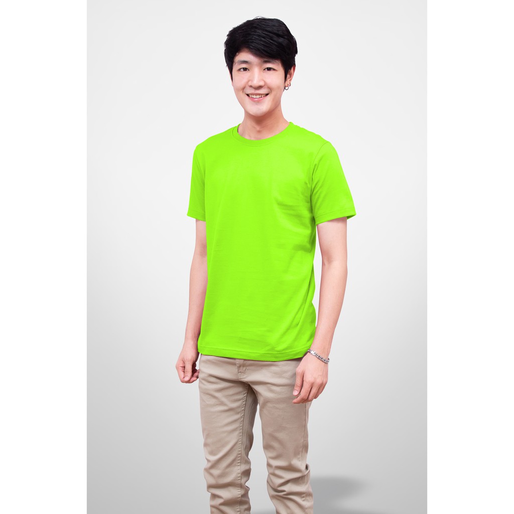 Noproblem Noproblem ยอดขาย No.1 รับประกัน ไม่ย้วย ไม่ยืด ผ้านุ่ม เสื้อยืด สีพื้น เสื้อยืดคอกลม สีเขียวตอง