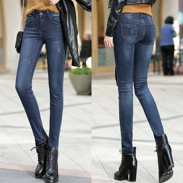 กางเกงยีนส์กันหนาว ทรงสลิม รุ่นหนาซับกำมะหยี่ (11717X)