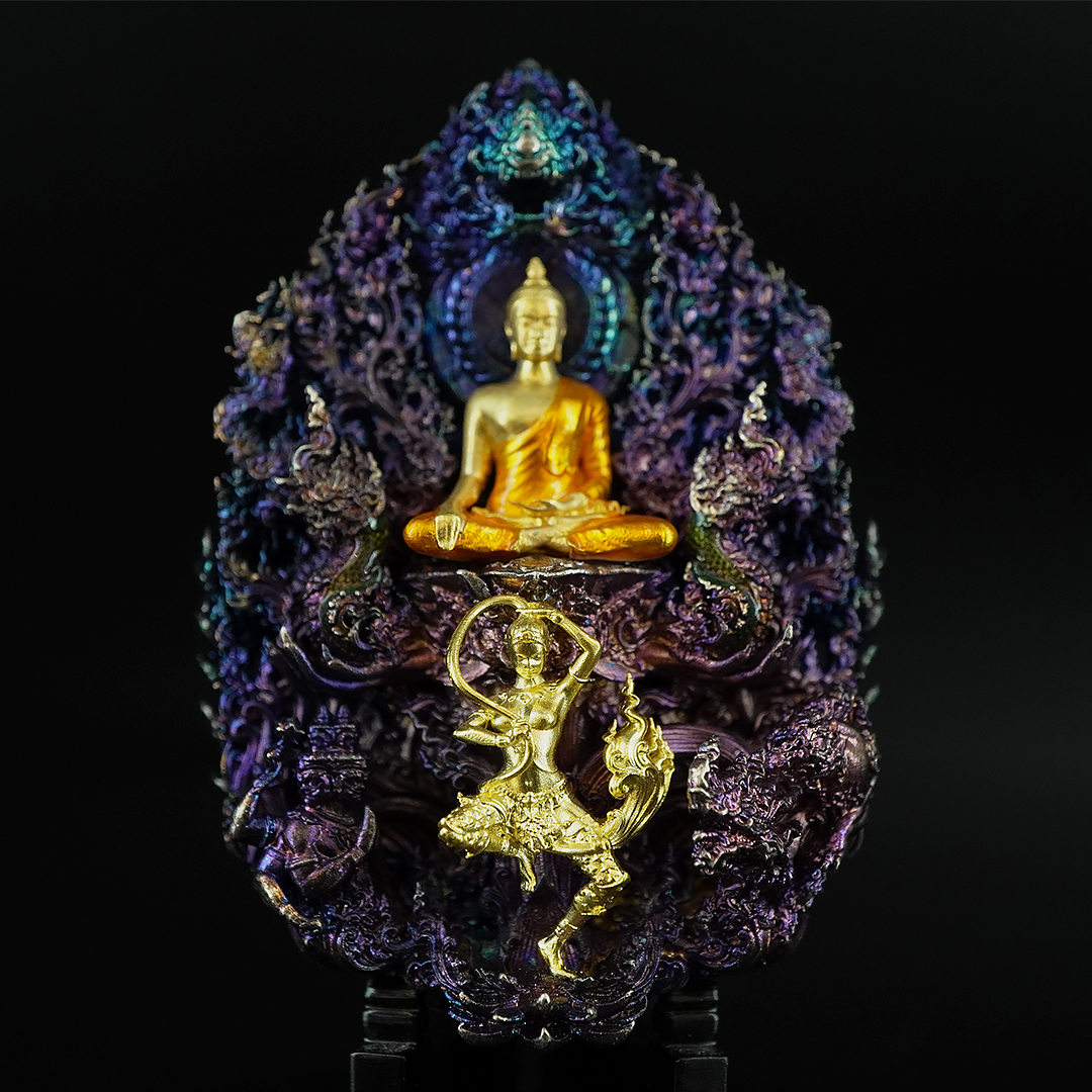 พระพุทธชัยมงคลพัฒน์บารมี เจริญลาภชนะมาร รายการศูนย์จอง เนื้อสัมฤทธิ์ชุบรุ้ง องค์พระชุบทองลงยา