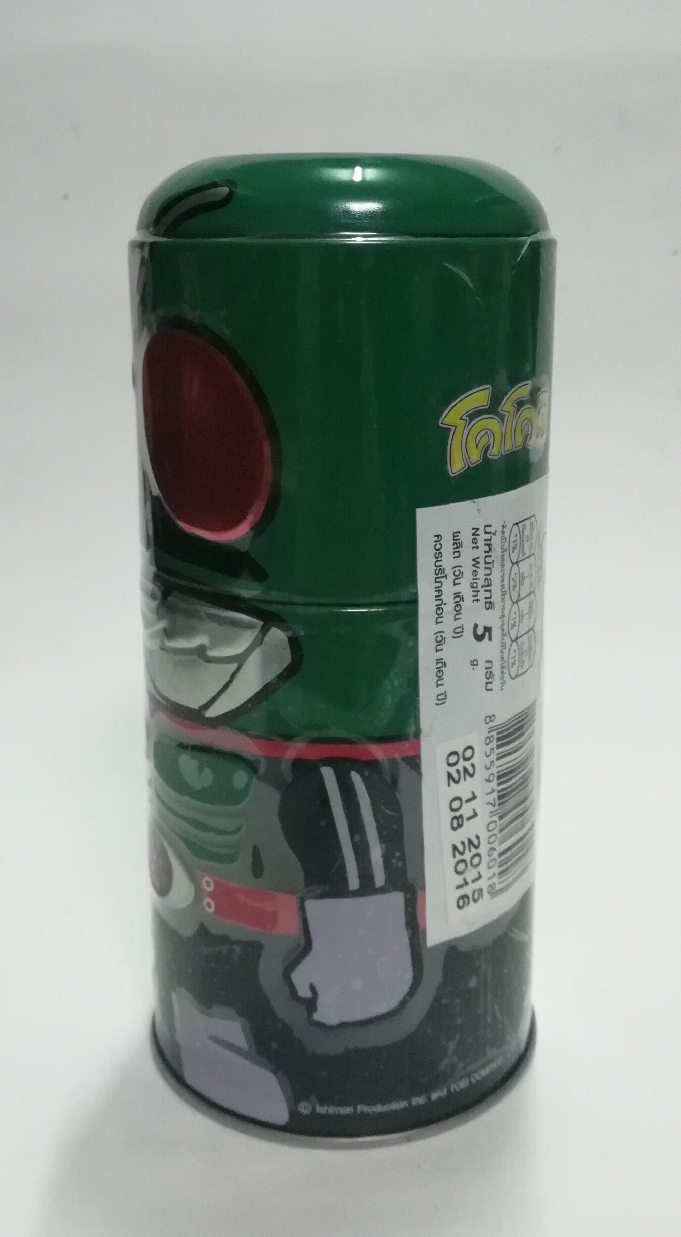 ของสะสม กล่องโลหะใส่ขนมข้าวโพดอบกรอบรสคาราเอลตราโคโคริ รูป มาสค์ไรเดอร์1 , Collectible Metal Box with Masked Rider Design "Masked RIDER #1",,the packaging of COCORI popcorn