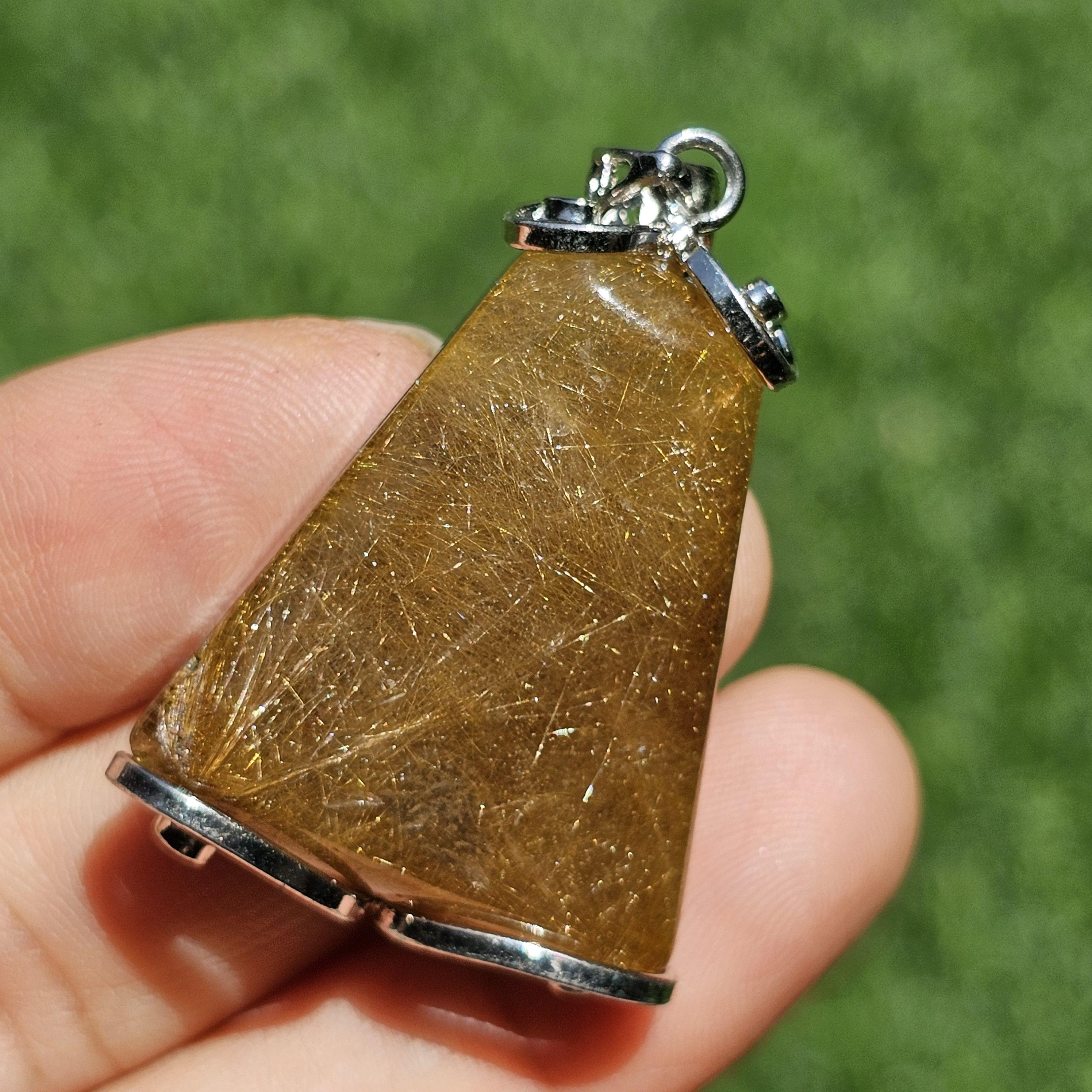 จี้ไหมทอง (Golden Rutilated Quartz) 74.25 กะรัต Cts. พลอยแท้ อัญมณีมงคลประจําวันเกิด เครื่องประดับพลอย