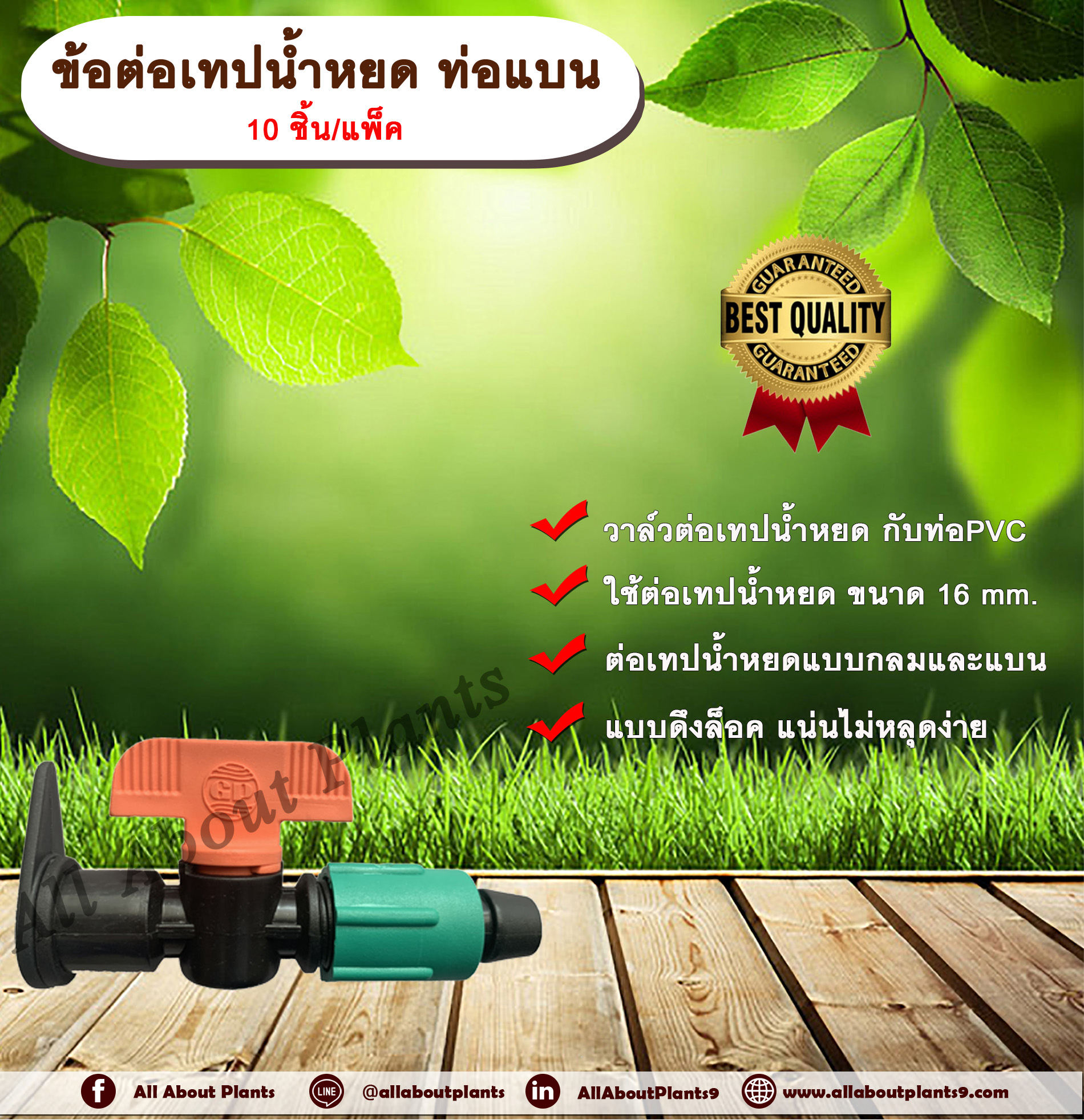 วาล์วเทปน้ำหยด ท่อแบน 10 ชิ้น/แพ็ค วาล์วเทปน้ำหยด 16 มิล วาล์วปิดเปิด วาล์วต่อท่อผ้าใบ วาล์วปิดเปิดน้ำ วาล์วต่อท่อแบน วาล์วต่อสายส่งน้ำ วาล์วน้ำหยด ข้อต่อวาล์ว ข้อต่อเทปน้ำหยด ข้อต่อวาล์วเทปน้ำหยด allaboutplants ชิ้น
