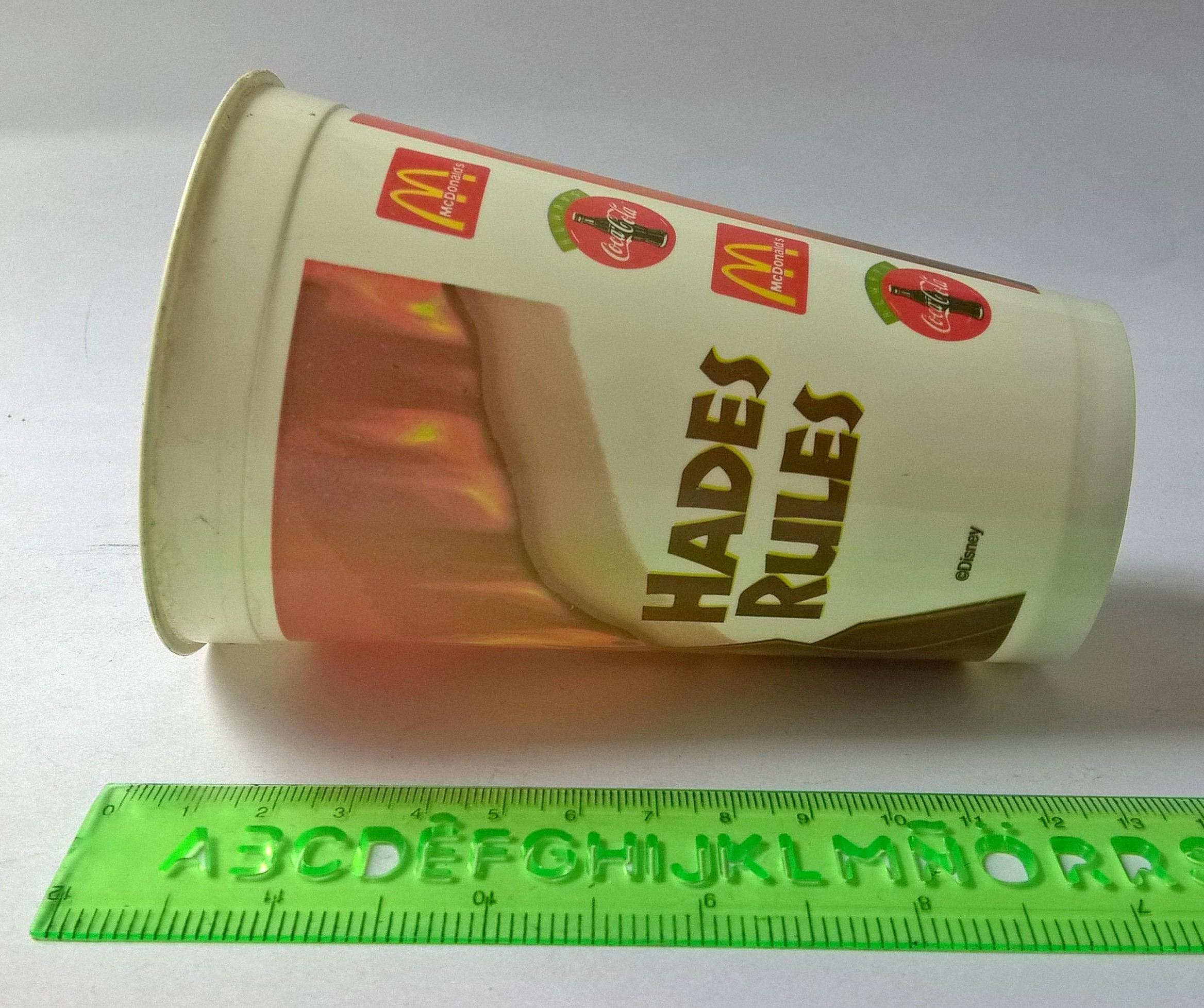 แก้วน้ำพลาสติกงานเก่า จากภาพยนต์ ดิสนีย์การ์ตูน เรื่อง เฮอร์คิวลิส Hades Rules Hercules1997 ของสะสมจาก Mc Donald ของเก่า โปรดตรวจสอบทุกภาพ