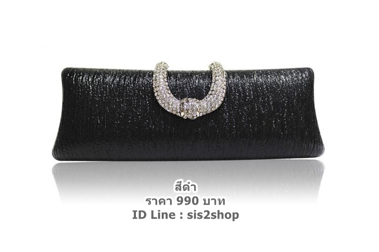 พร้อมส่ง Evening Clutch กระเป๋าออกงาน สี น้ำตาลทอง แบบเรียบหรู คาดคริสตัลฝาปิด