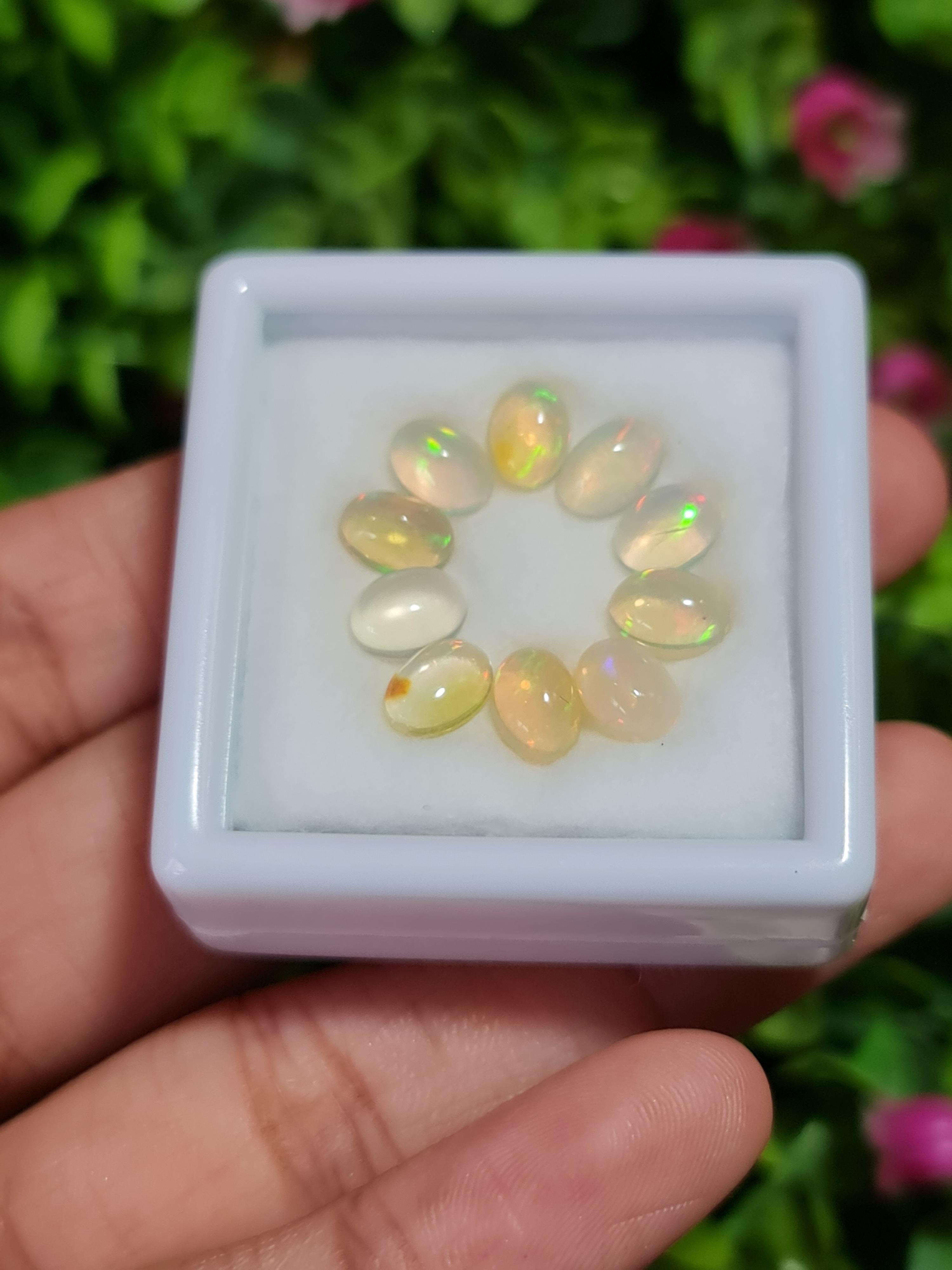 พลอย โอปอล Opal 6.58 กะรัต (Cts.) 10 เม็ด (Pcs.) พลอยแท้ อัญมณีมงคลประจําวันเกิด เครื่องประดับพลอย