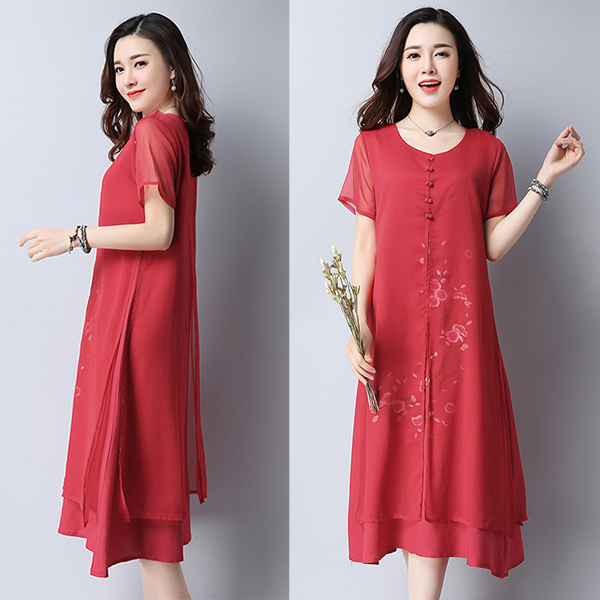 เดรสยาวผ้าฝ้ายญี่ปุ่นปักลายดอก ชายพริ้วสวย (11811M)