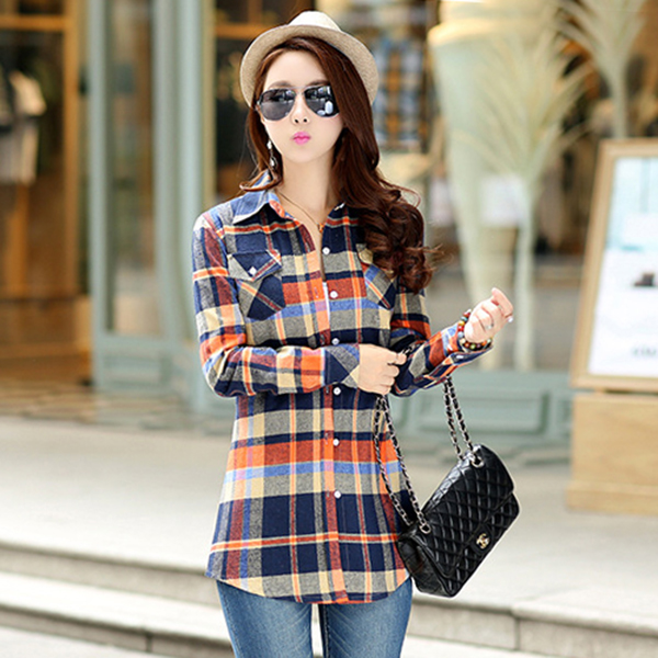 เสื้อเชิ้ตลายสก็อตตัวยาว แขนยาว ผ้าทอนิ่ม (12386AL)
