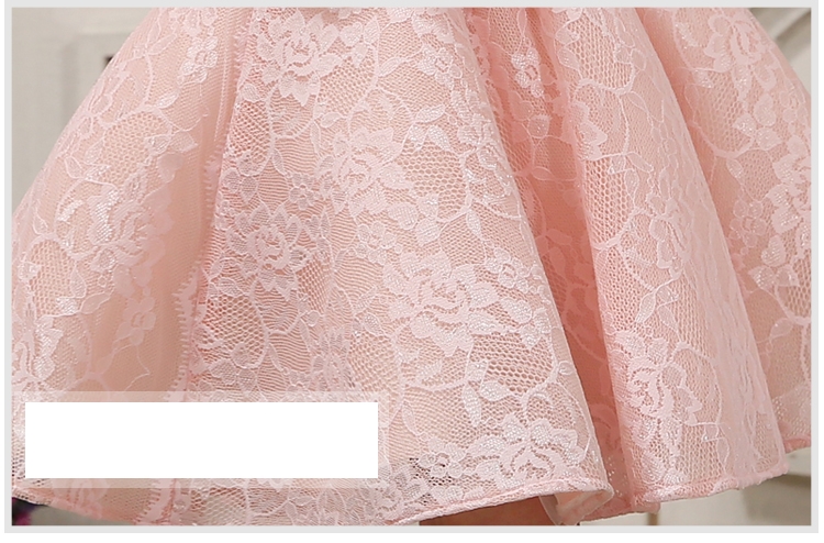 Pre-order ชุดราตรีเด็ก ชุดออกงาน ชุดกระโปรงสไตล์เจ้าหญิง แขนกุด คอวี ผ้าลูกไม้ทั้งตัว แต่งโบว์ด้านหน้า มีซิปหลัง