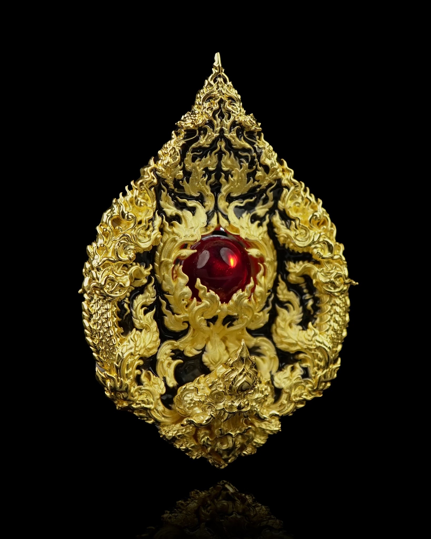 เหรียญมณีนาคราชแก้วบุญฤทธิ์ รหัส10 เนื้อบรอนซ์ชุบทอง ลงยาดำ