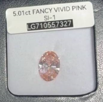 เพชร CVD Diamond 5.01 กะรัต ชมพูสด FANCY VIVID PINK SI1 พร้อมใบเซอร์ IGI LG710557327