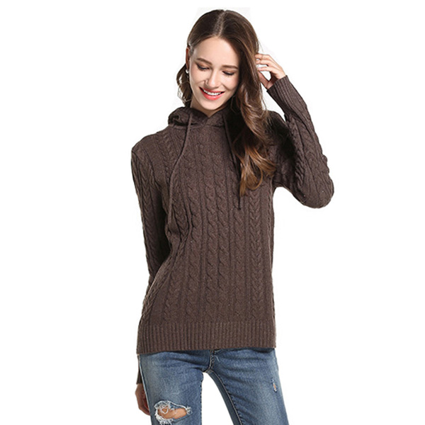 เสื้อสเวตเตอร์กันหนาว มีฮู้ด ไหมพรมหนานุ่มถักลายนูน (12281B)