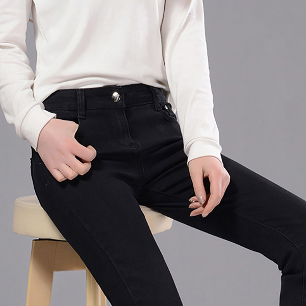 กางเกงยีนส์ขายาวทรงสลิม ยีนส์ยืดเนื้อหนา แต่งกระเป๋าคู่ (11804X)