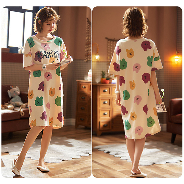 🔥พร้อมส่ง🔥ชุดนอนกระโปรง ชุดนอนน่ารัก เดรสคอตตอนนุ่มนิ่มมีน้ำหนัก ใส่ได้บ่อยค่ะ (CT105-2)