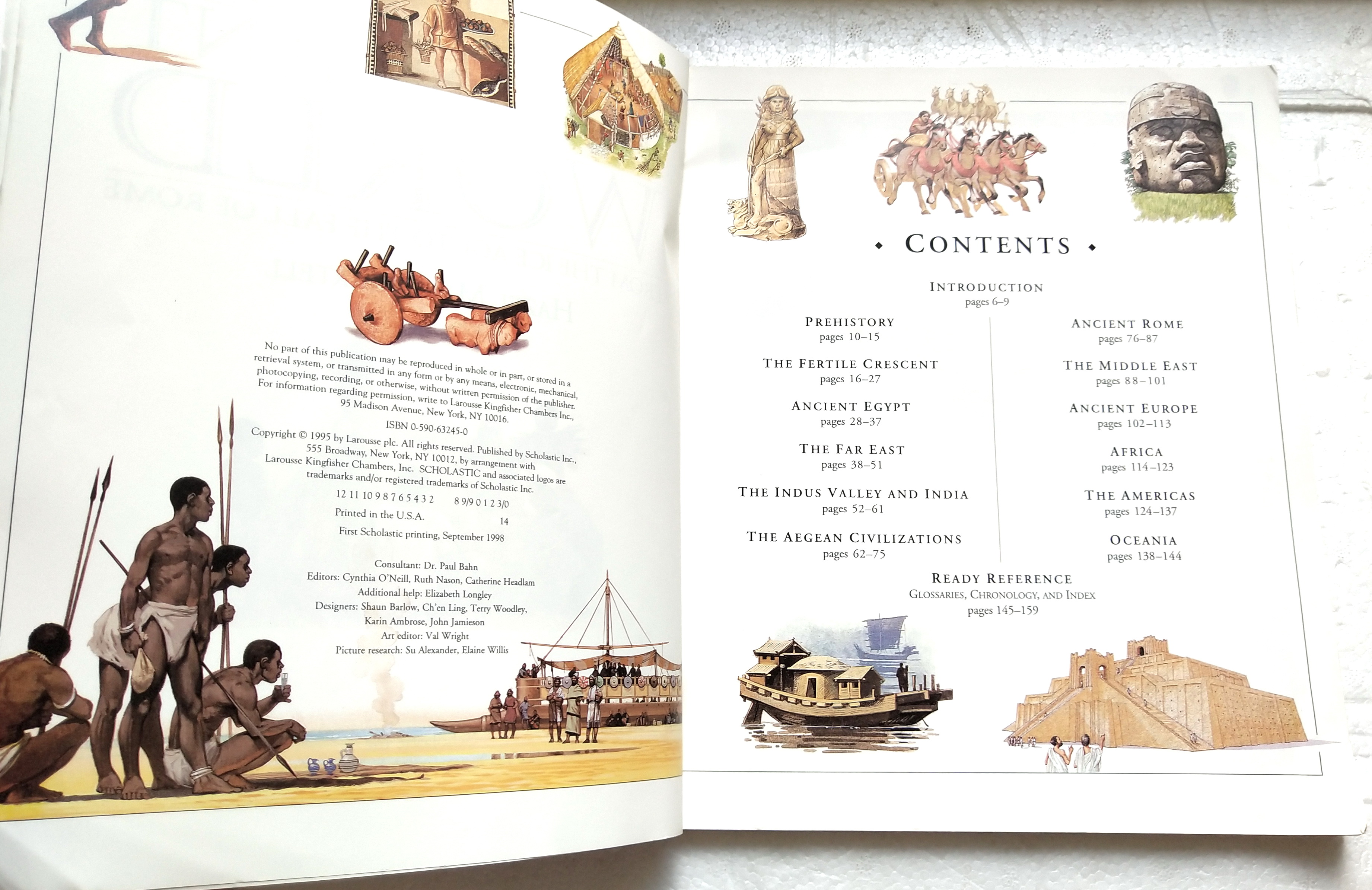 หนังสือภาพสีอแนวประวัติศาสตร์สังคมมนุษย์ ฉบับภาษาอังกฤษ**หนังสือมีตำหนิ ตามภาพ The Kingfisher Book of "The Ancient World" from the Ice Age to the Fall of Rome