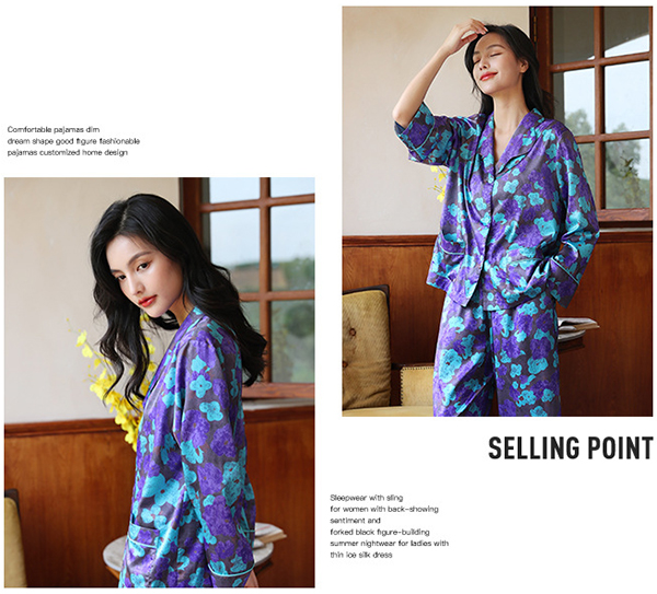 🚩พร้อมส่ง🚩ชุดนอนขายาว Silk Satin ไหมซาตินพรีเมี่ยม พิมพ์ลายดอกสไตล์วินเทจสีสด ผ้านุ่มลื่นละมุนผิว (ST122)