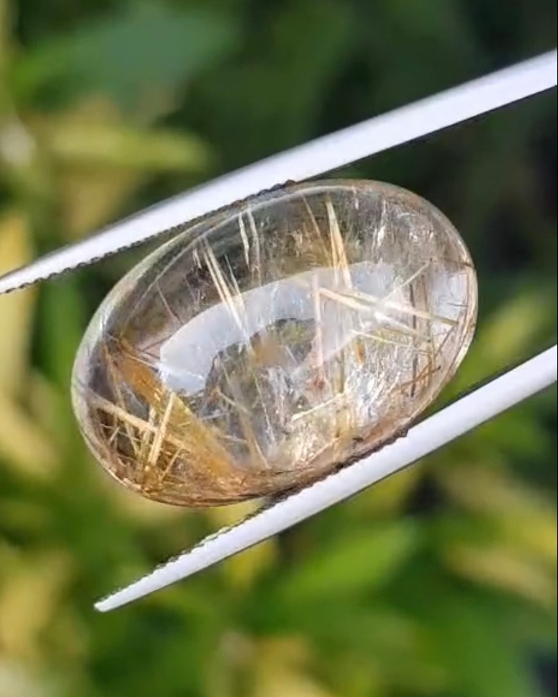 ไหมทอง ควอตซ์ Golden Rutilated Quartz 32.0 กะรัต Cts.พลอยแท้ อัญมณีมงคลประจําวันเกิด เครื่องประดับพลอย