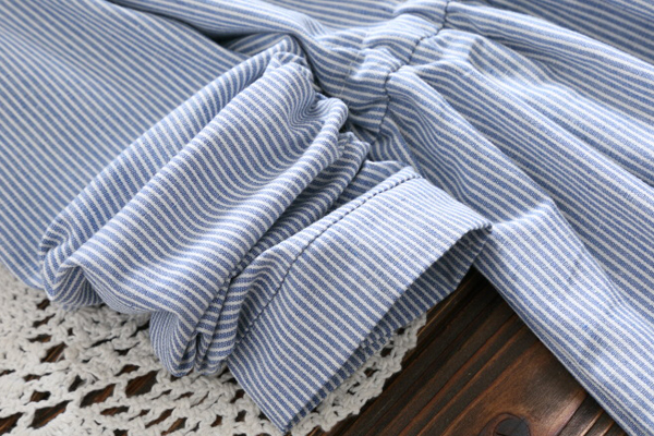 เดรสเชิ้ตแขนยาว เอวผูกจั๊ม แต่งปักแมวสไตล์วินเทจ (12315LM)