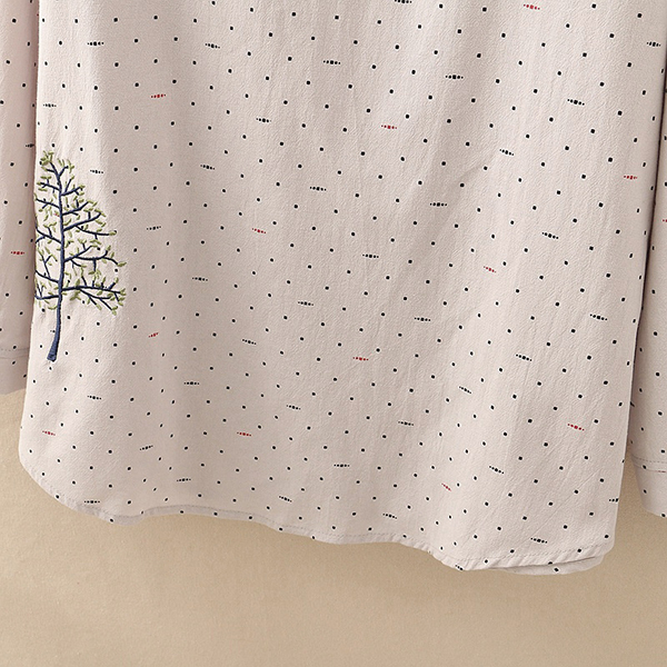 เสื้อเชิ้ตแฟชั่นญี่ปุ่น แขนยาว ปักลายต้นไม้วินเทจ (12113LM)