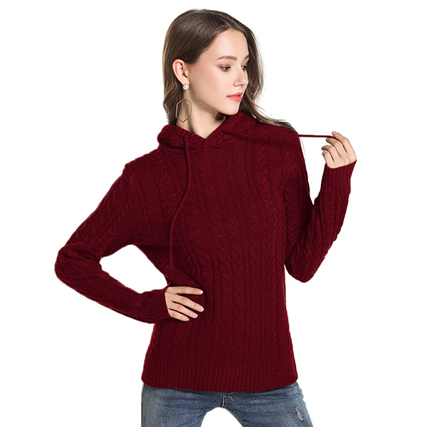 เสื้อสเวตเตอร์กันหนาว มีฮู้ด ไหมพรมหนานุ่มถักลายนูน (12281B)