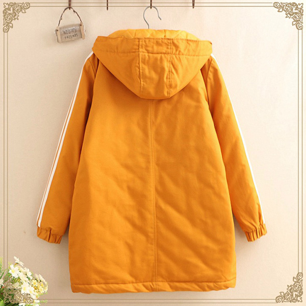 เสื้อโค้ทกันหนาวสีเหลือง มีฮู้ด แต่งกระเป๋าปักลายชีสน่ารัก (12365LM)