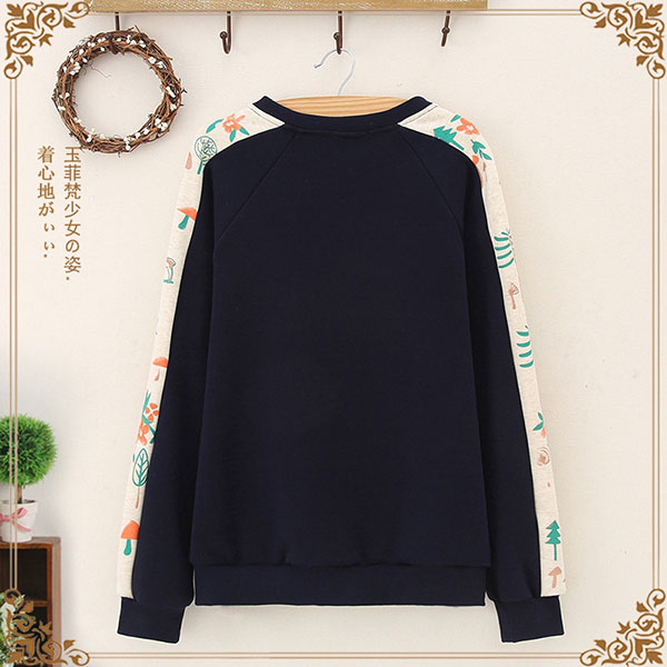 เสื้อสเวตเตอร์กันหนาววินเทจ พิมพ์ลายกวาง ซับกำมะหยี่เต็มตัว (12044LM)