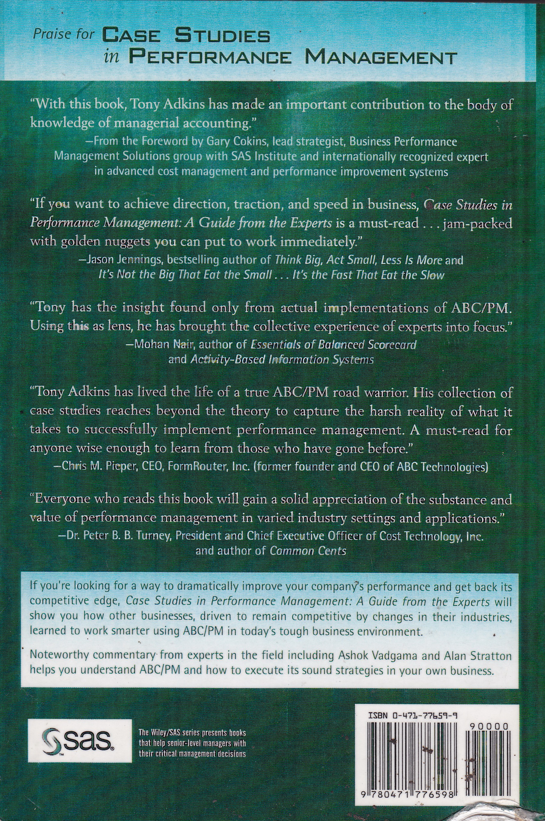 หนังสือบริหารการจัดการผลงาน ฉบับภาษาอังกฤษ **ปกหน้า และ หลังมีตำหนิ"Case Studies in Performance Management _ A guide from the Experts" the Experts: Gary Cokins,Thomas Kang,Ashok Vadgama,John Antos, Ed Blocher, and Aflan Stratton โดย Tony Adkins