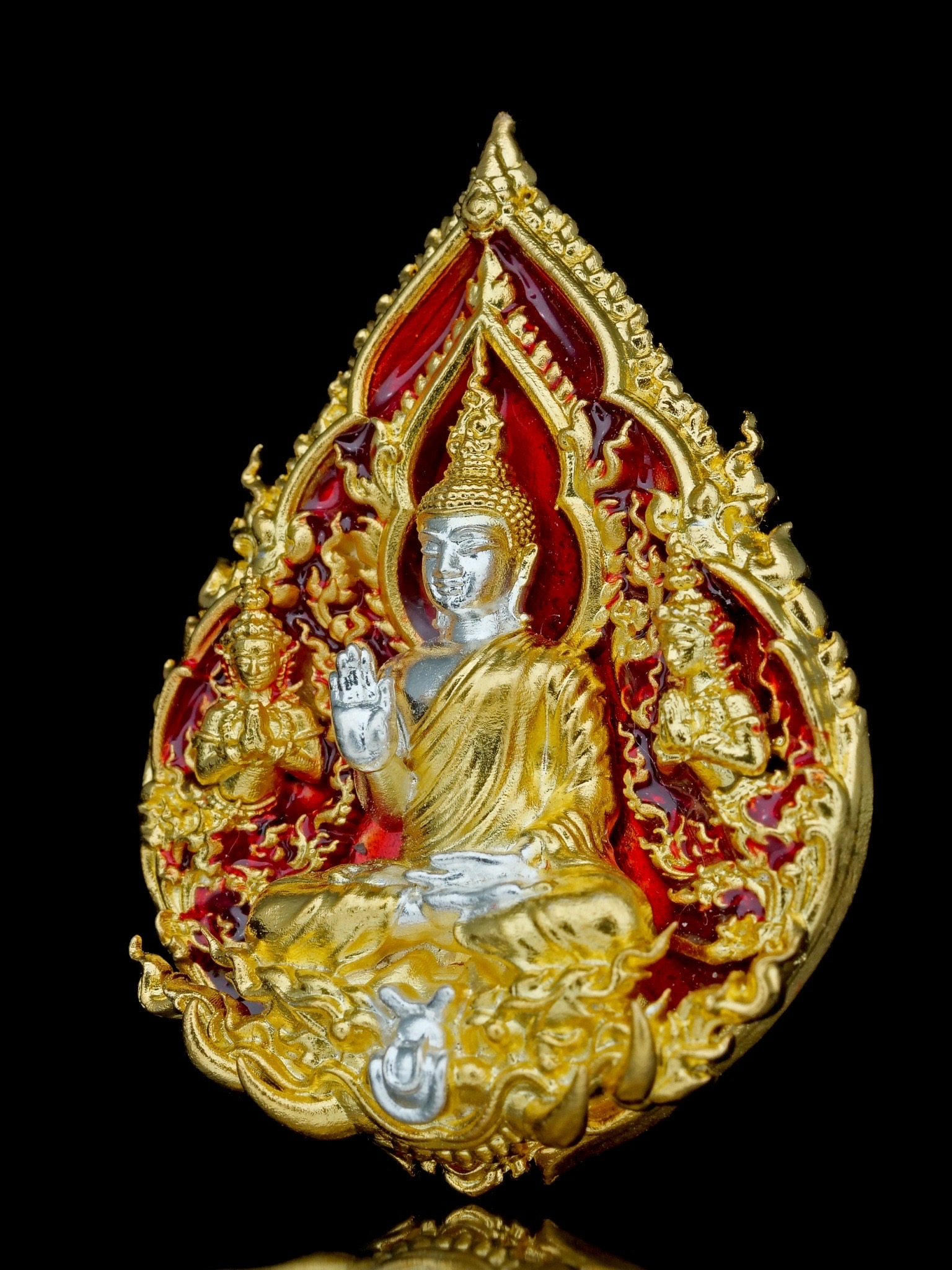 พระพุทธประทานพร รุ่น พุทธบารมี รหัส6 เนื้อบรอนซ์ชุบทองลงยาแดง องค์ชุบ2K