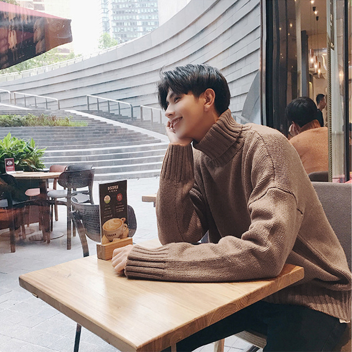 เสื้อสเวตเตอร์ไหมพรมคอเต่า สีพื้น แฟชั่นผู้ชาย (10295MM)