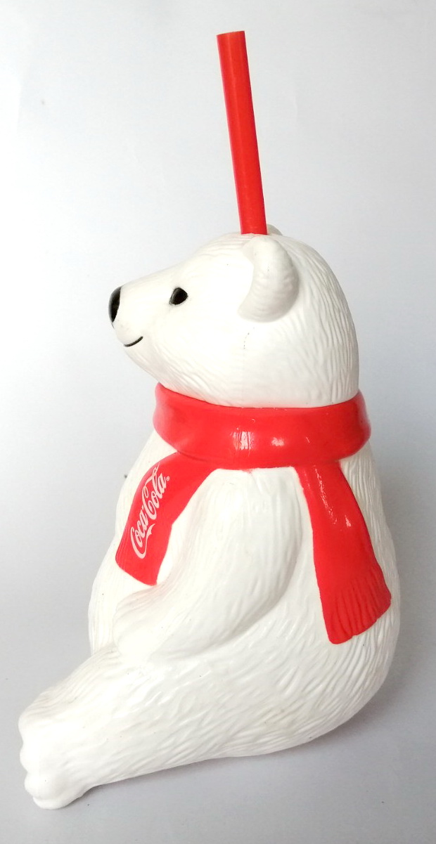 แก้วน้้ำ coca cola โคคา โคล่า โค้ก ของ SF มาสคอต หมีขาว ขนาดความสูง 1ฟุตรวมหลอด สามารถถอดส่วนหัวเติมน้ำได้ สภาพดีเก่าเก็บ สภาพงานสะสม