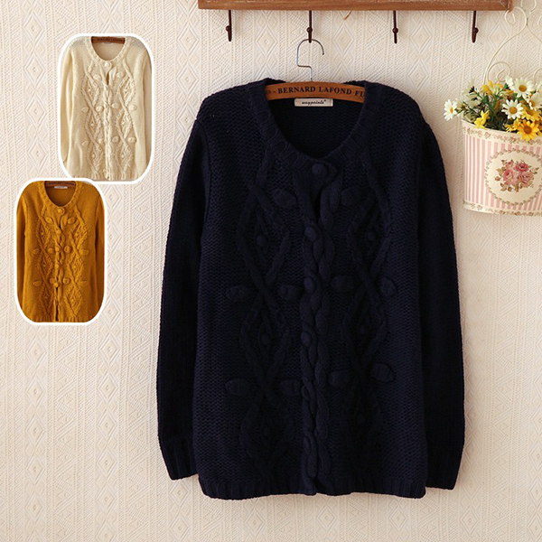 เสื้อคลุมกันหนาววินเทจ ไหมพรมหนานุ่มถักลายนูน (12065LM)