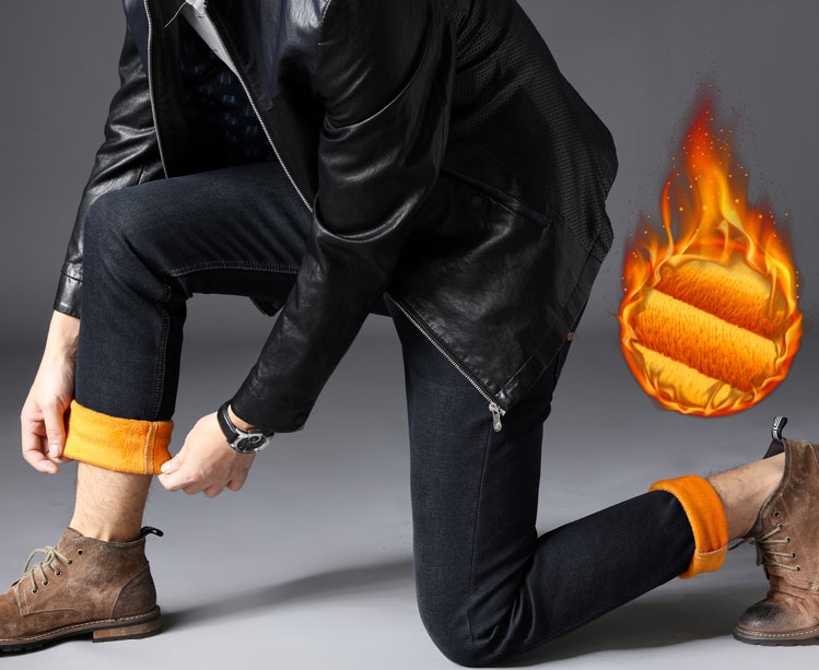 กางเกงยีนส์กันหนาวผู้ชาย ทรงขากระบอก ซับขนหนานุ่ม (10178MM)