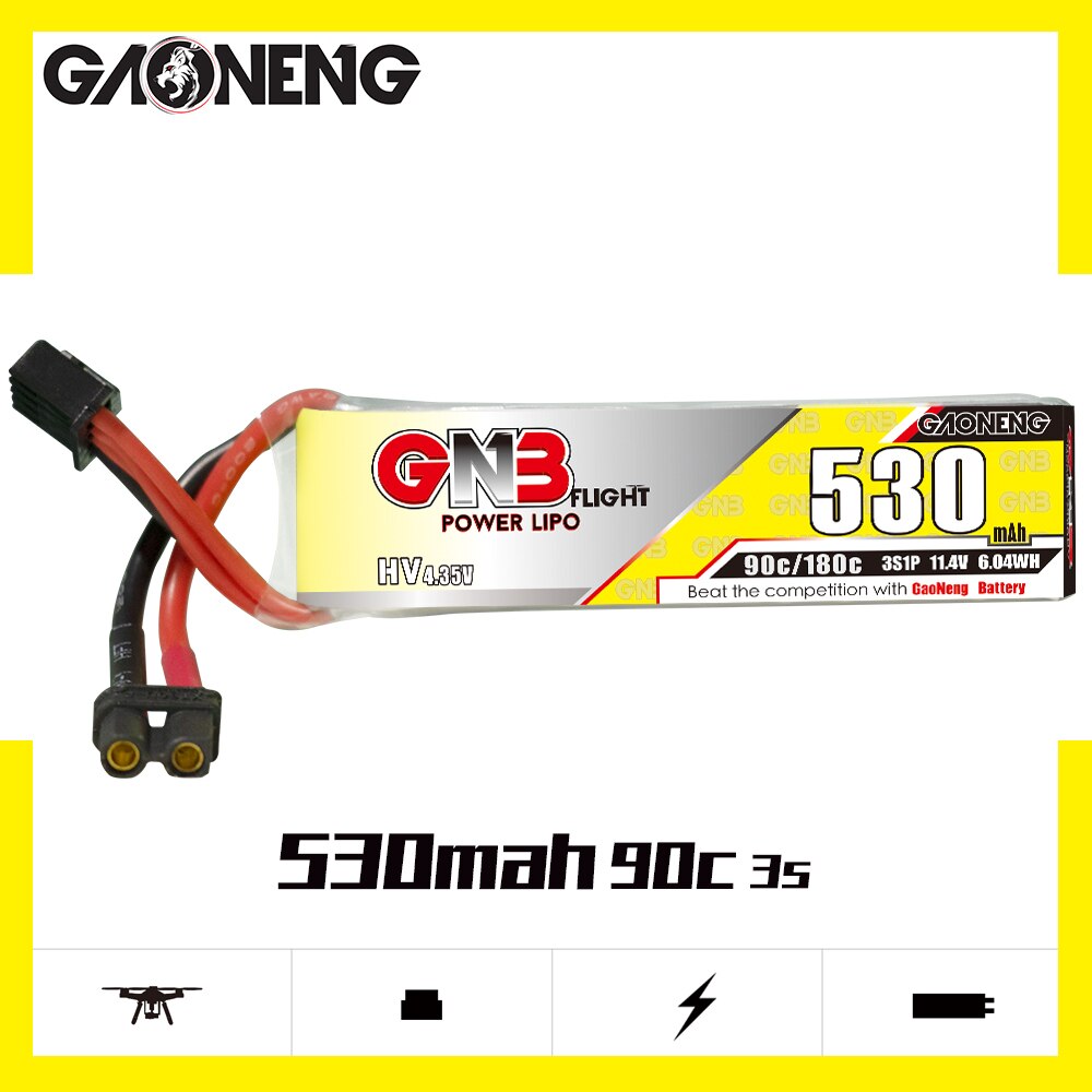 แบต BabyApe Pro DarwinFPV Gaoneng GNB 530MAh 3S 11.4V 90C/180C HV LiPo LiHv แบตเตอรี่ ปลั๊กXT30 FPV Drone RC