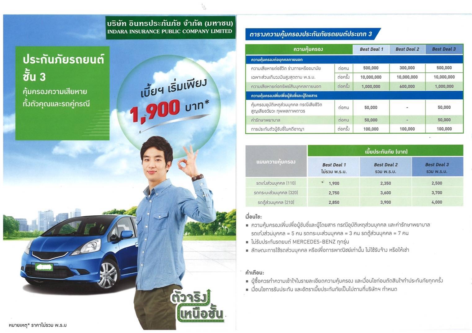 60-150 PV. ประกันรถชั้น 3 สุดคุ้ม จ่ายทั้งรถเราและคู่กรณี รายปี