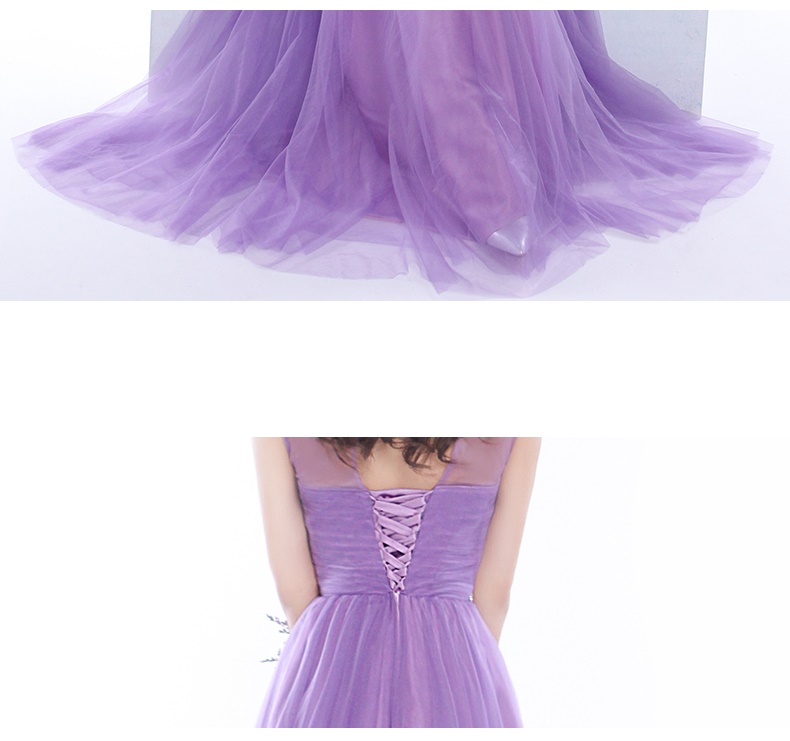 Pre-order ชุดเพื่อนเจ้าสาว สีม่วง กระโปรงตาข่าย เชือกผูกหลัง