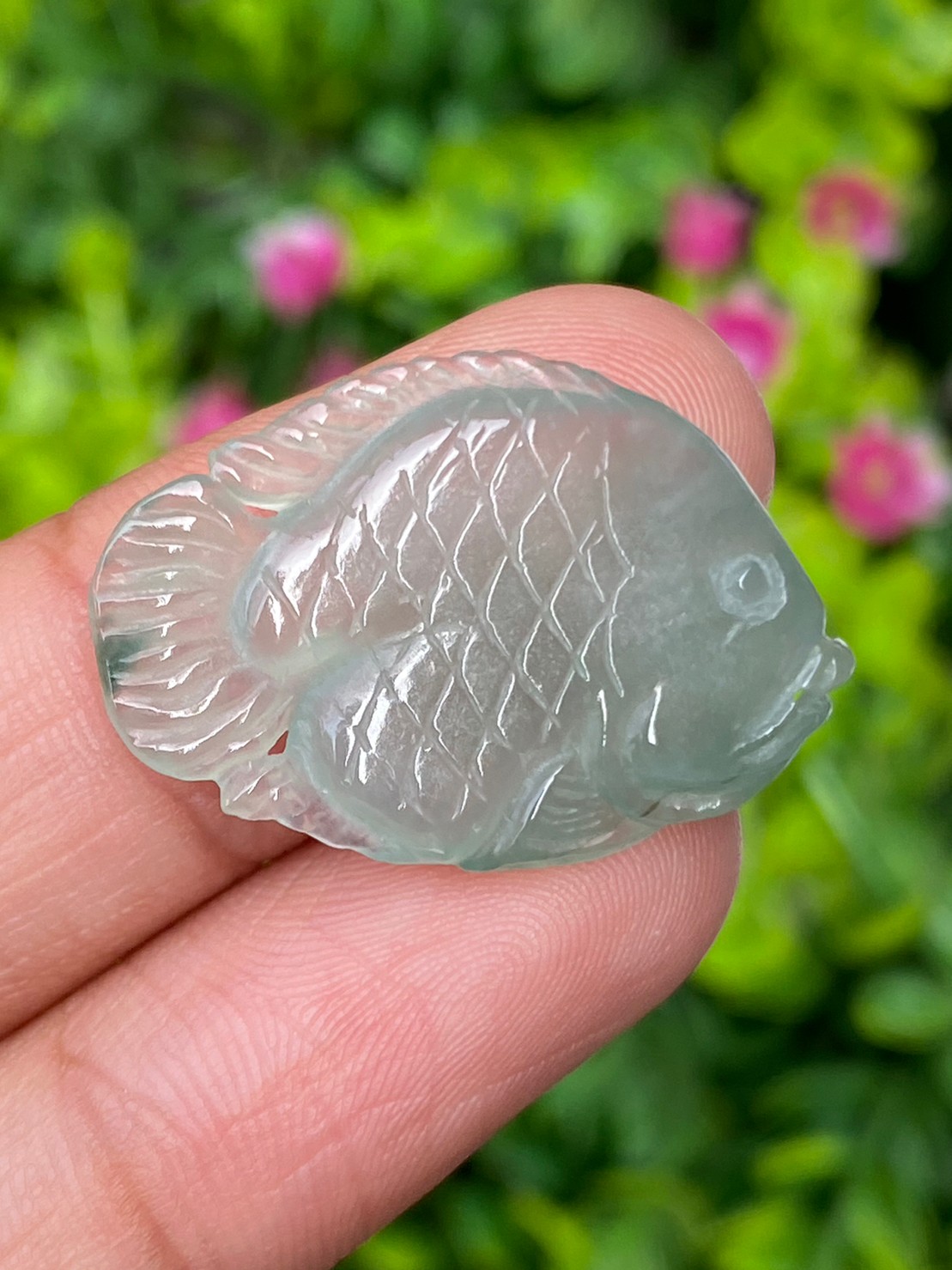 หยกแกะสลัก รูปปลา หยก พม่า แท้ (Burmese jadeite)