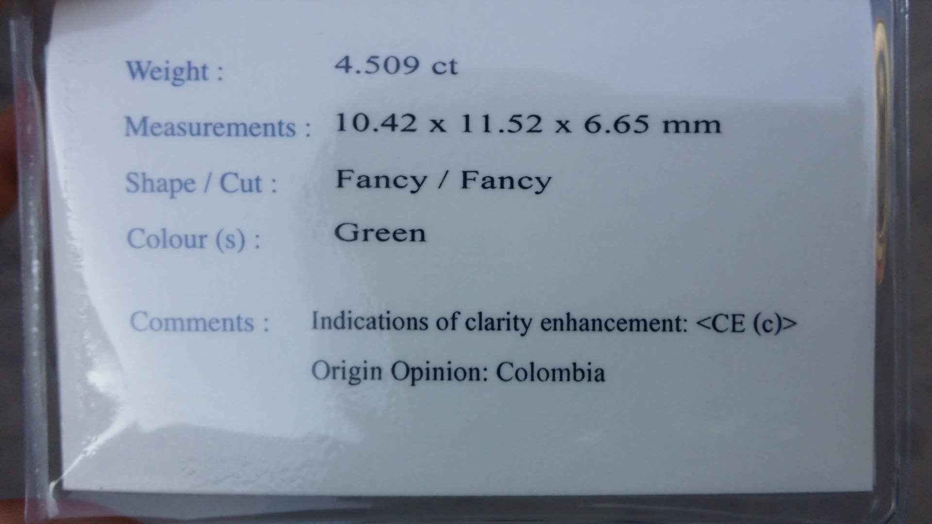 พลอย มรกต โคลัมเบีย Colombian Emerald 4.509 กะรัต (Cts.) พร้อมใบเซอร์ พลอยแท้ อัญมณีมงคลประจําวันเกิด เครื่องประดับพลอย
