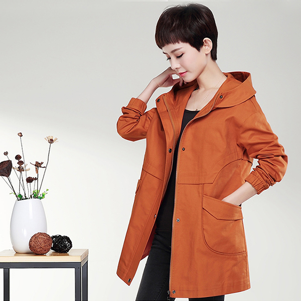 เสื้อแจ็คเก็ตกันหนาวตัวยาว มีฮู้ด แต่งกระเป๋าคู่ (12212X)