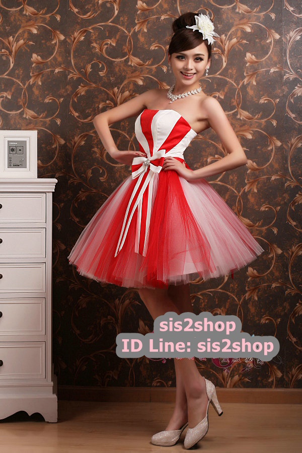 พร้อมเช่า ชุดแฟนซี ชุดราตรีสั้น กระโปรงสุ่ม ลายทางริ้ว เก๋มาก มี 3 สี