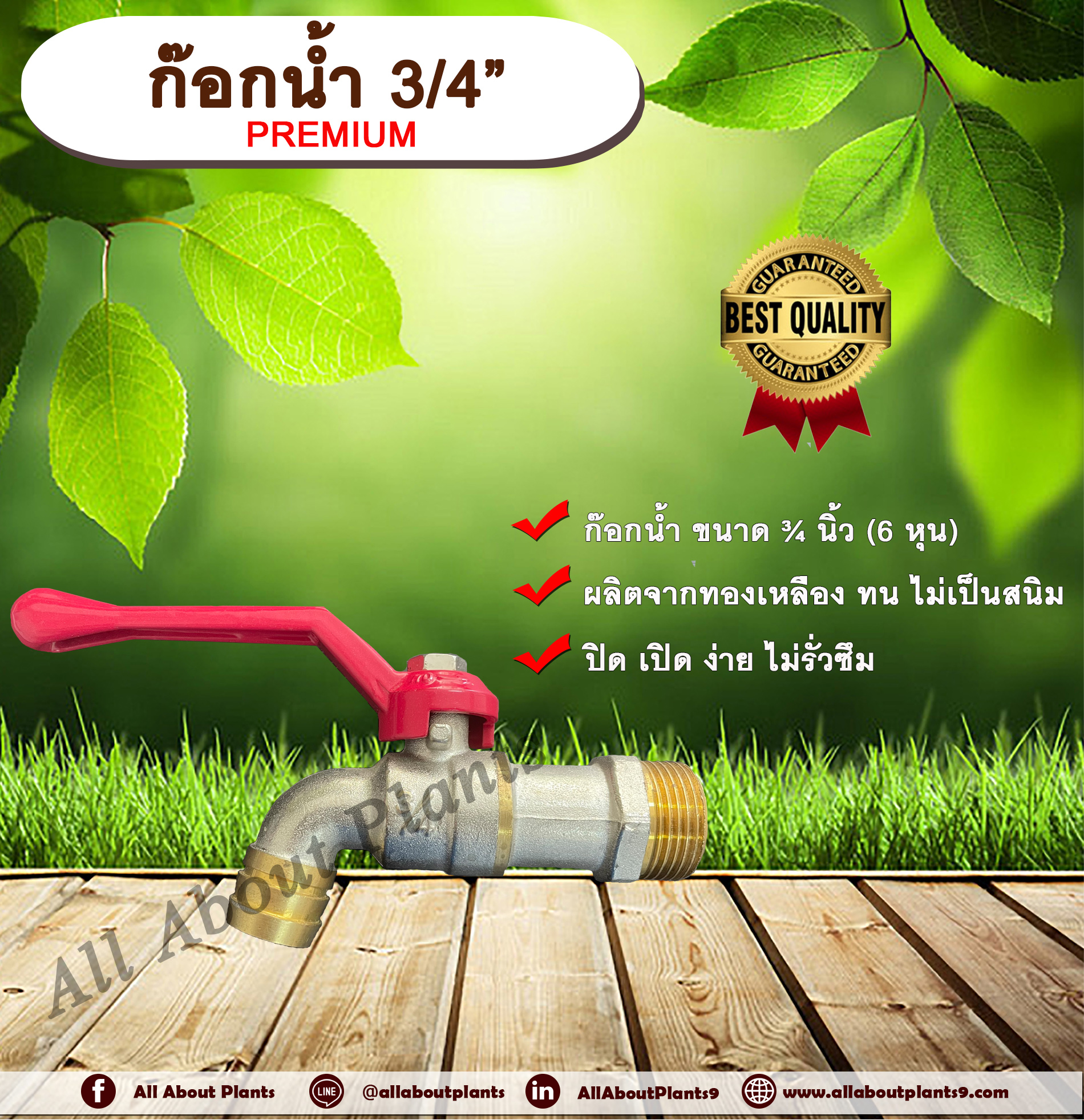 ก๊อกน้ำ ก๊อกบอล ก๊อกน้ำประปา PREMIUM 3/4"(6หุน) allaboutplants ชิ้น