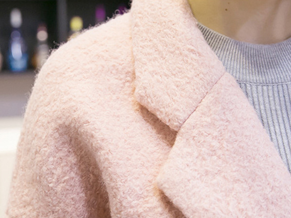 เสื้อโค้ทกันหนาวตัวยาว ผ้าวูลขนแกะ แต่งกระเป๋าคู่ (12188X)