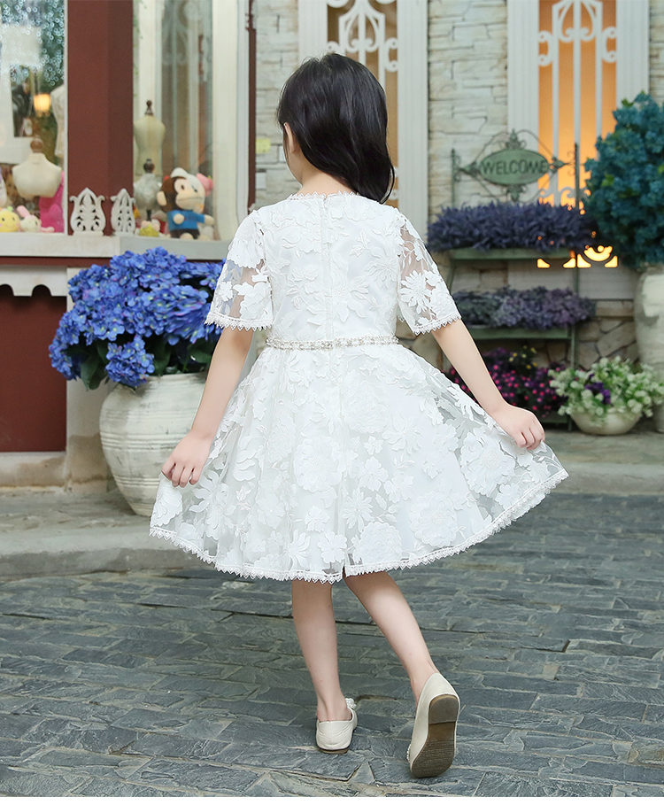 Pre-order ชุดราตรีเด็ก ชุดออกงาน ชุดกระโปรง สไตล์เจ้าหญิง แขนทรงลำโพง ผ้าลูกไม้ ซิปหลัง