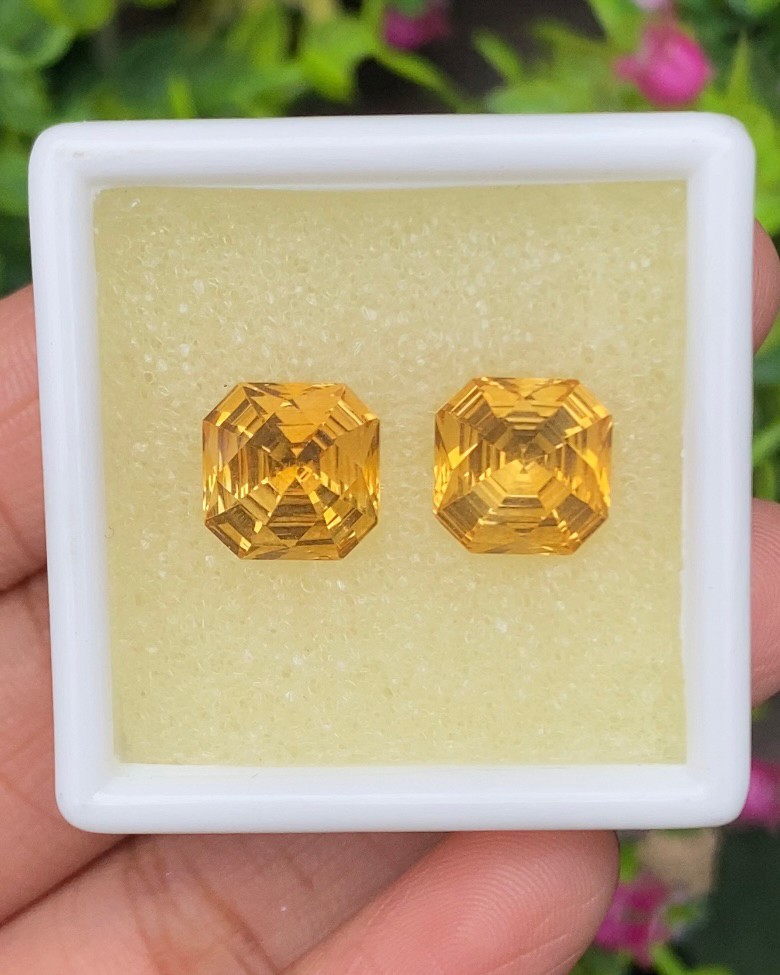 พลอย ซิทริน Citrine 8.765 กะรัต (Cts.) 2 เม็ด (Pcs.) พลอยแท้ อัญมณีมงคลประจําวันเกิด เครื่องประดับพลอย