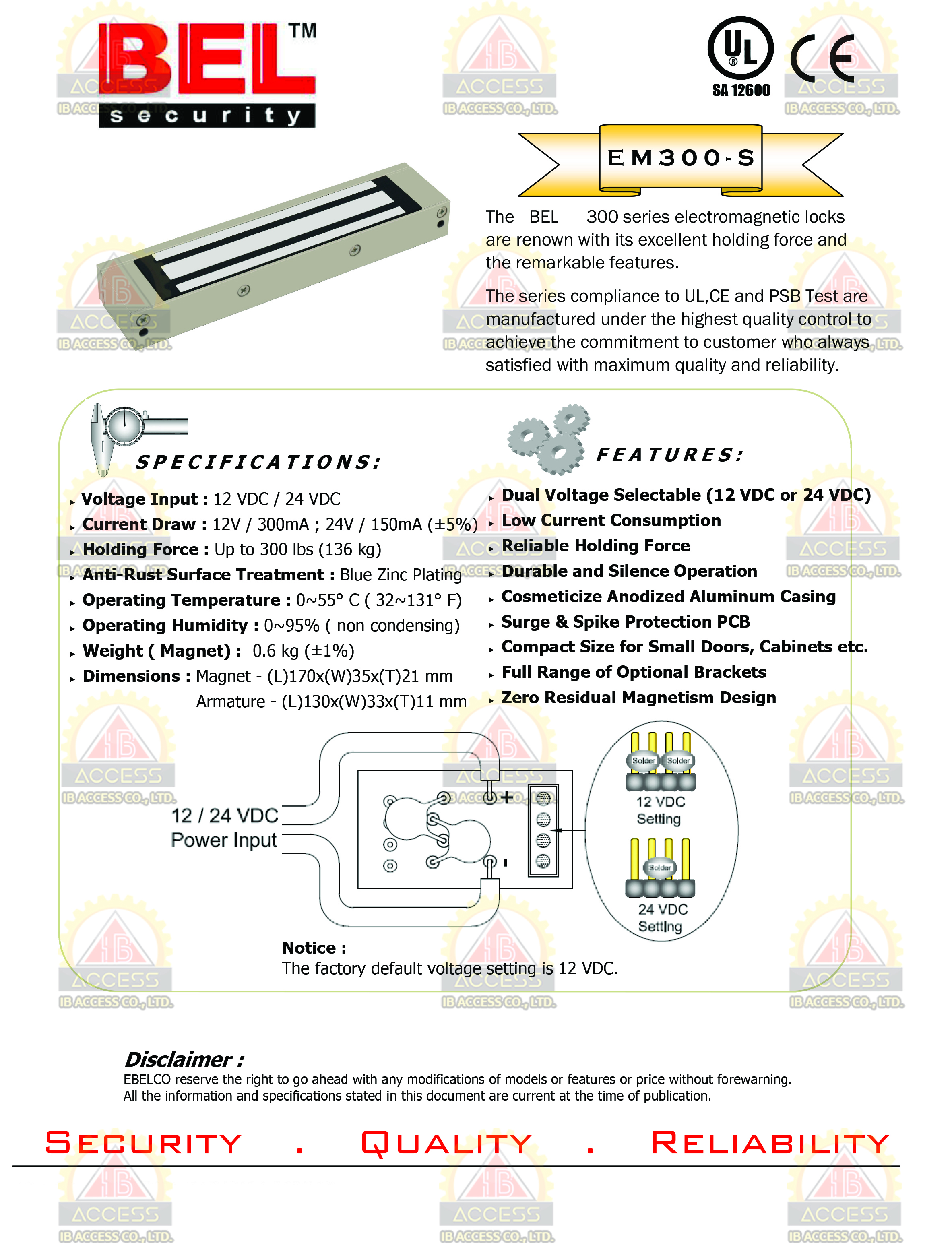 Magnetic Lock 300 lbs. พร้อม LZ Bracket ยี่ห้อ BEL รุ่น 300S