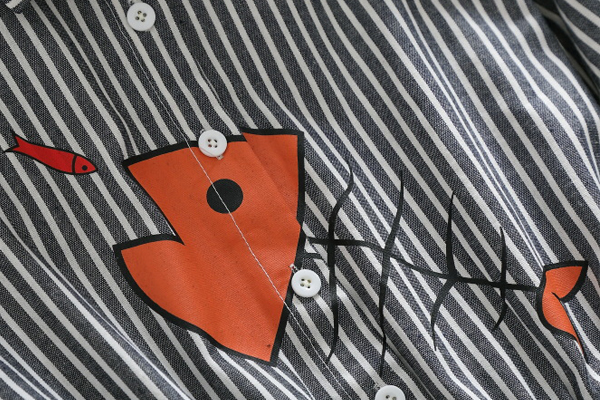 เดรสเชิ้ตแขนยาว เอวผูกจั๊ม พิมพ์ลายก้างปลา (12304LM)