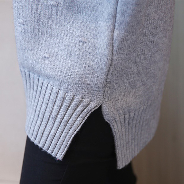 เสื้อสเวตเตอร์ไหมพรมคอเต่าตัวยาว ผ้าหนานุ่มถักลายนูน (12167B)