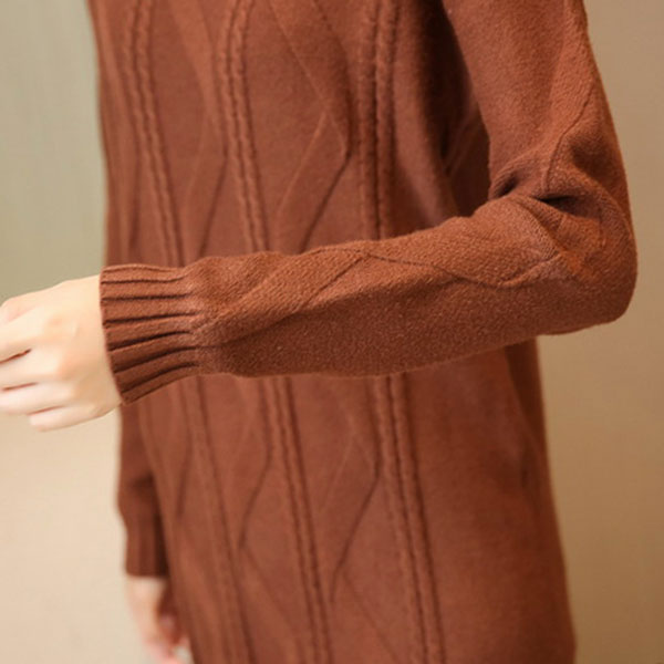 เดรสคอเต่ากันหนาว ไหมพรมวูลหนานุ่มถักลาย (12067B)