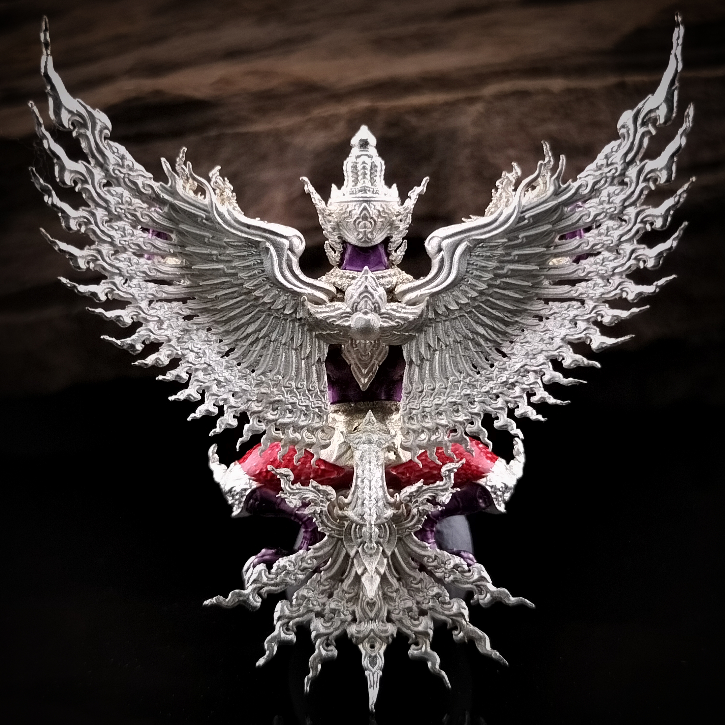 พญาครุฑพิษฐาน รหัส 19 เนื้อบรอนซ์ชุบเงินลงยาม่วง