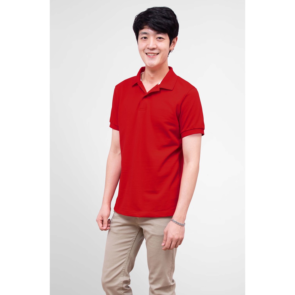 No Problem Noproblem ยอดขาย No.1 รับประกัน ไม่ย้วย ไม่ยืด ผ้านุ่ม เสื้อโปโล ชาย สีแดงโกเมน